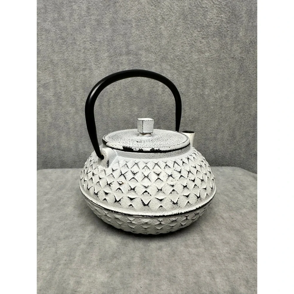Cast Iron Rustic‎ Teapot Japanese Tetsubin White Black Excellent Small